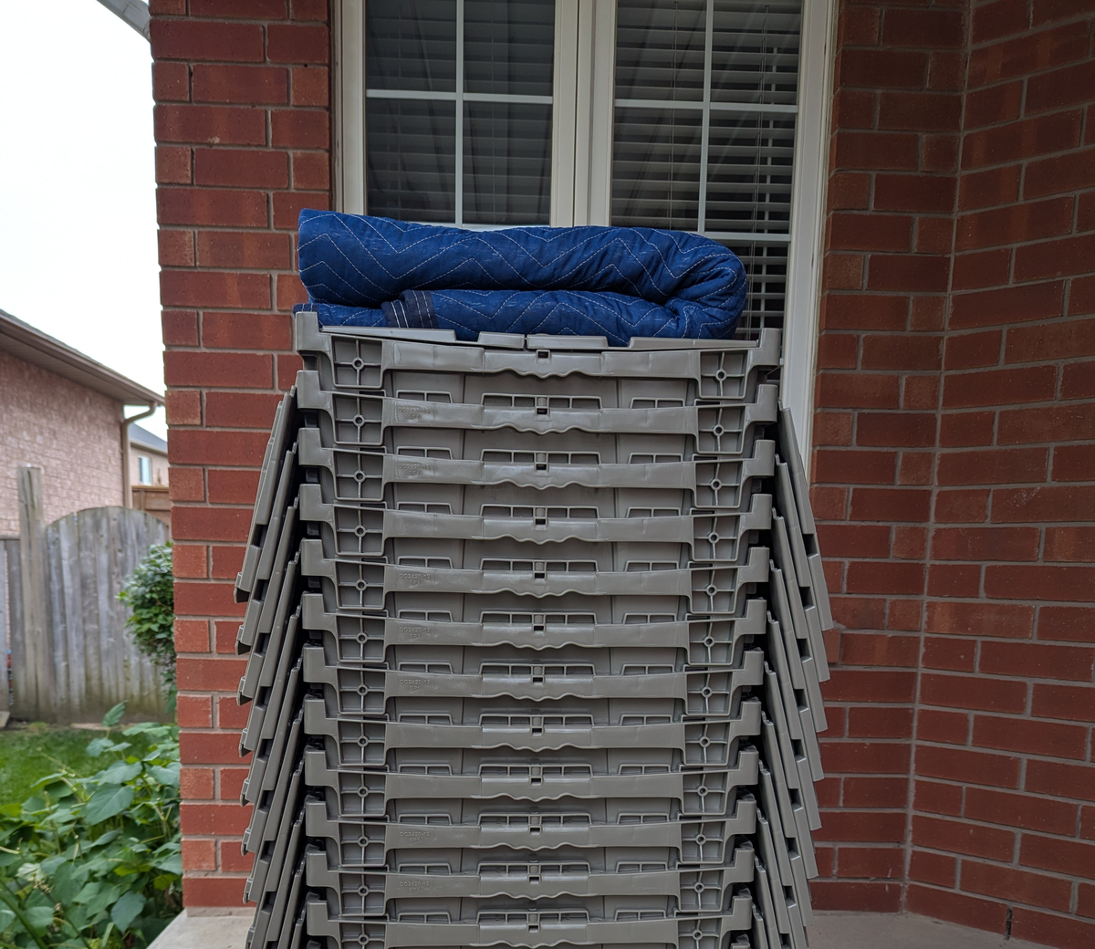 Stacked moving totes ready for delivery